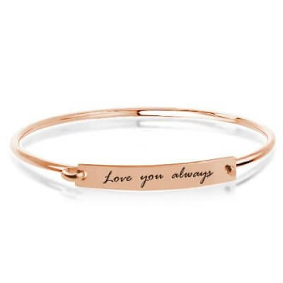 Personalized Handwriting Bar Bangle in Rose Gold Plating