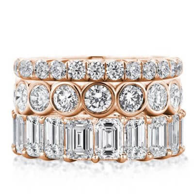 Rose Gold Triple Row Eternity Stackable Band Set