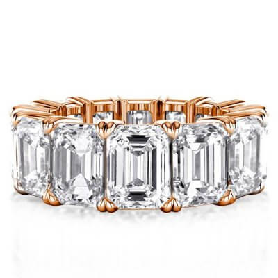 Rose Gold Eternity Double Prong Emerald Created White Sapphire Wedding Band(9.15 CT. TW.)
