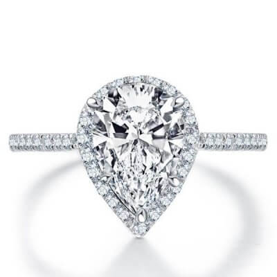 Italo Halo Pear Created White Sapphire Engagement Ring