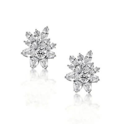 Round & Marquise Cut White Sapphire Stud Earrings
