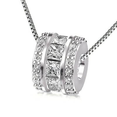 Princess & Round Cut Sterling Silver Pendant Necklace