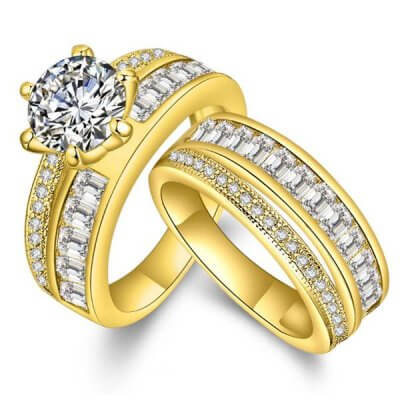 Italo Triple Row Golden Created White Sapphire Bridal Set