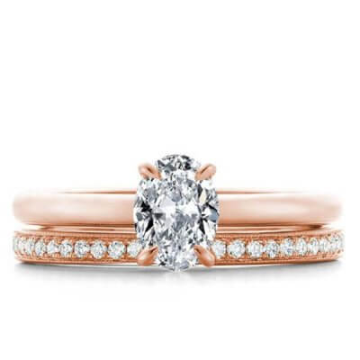 Italo Rose Gold Solitaire Oval Created White Sapphire Bridal Set
