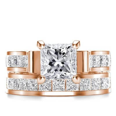 Italo Royal Design Rose Gold Created White Sapphire Bridal Set