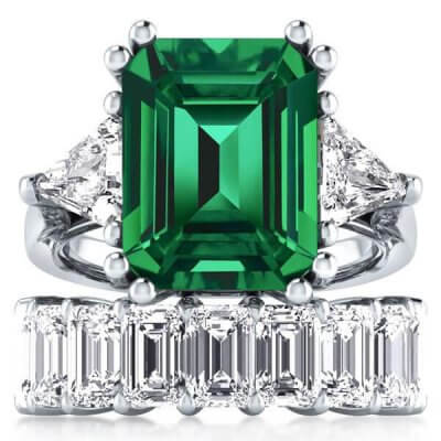 Solitaire Three Stone Created Emerald Bridal Set (15.00CT. TW.)
