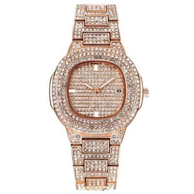 Pave Setting Rose Gold Created White Sapphire Men's Watch