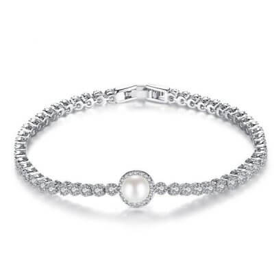 Pearl Classic Round Cut Created White Sapphire Bracelet