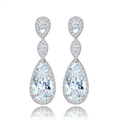 Italo Luxury Halo Pear Created White Sapphire Drop Earrings