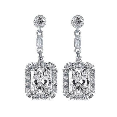 Halo Radiant Created White Sapphire Drop Earrings