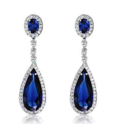 Pear Cut Created Sapphire Drop Earrings