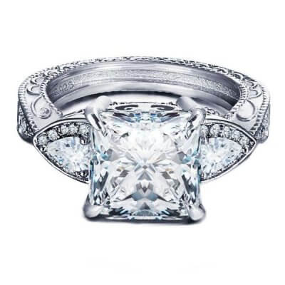 Three Stone Filigree Engagement Ring