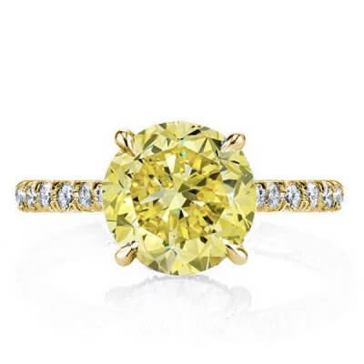 Classic Golden U-Pave Round Cut Yellow Engagement Ring