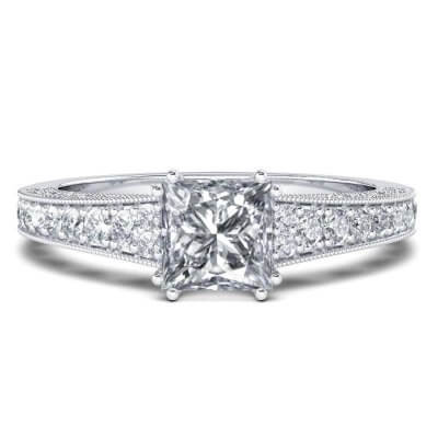 Italo Milgrain Created White Sapphire Engagement Ring