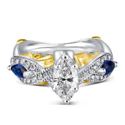 Two Tone Twist White & Blue Engagement Ring