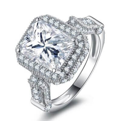 Halo Created White Sapphire Engagement Ring