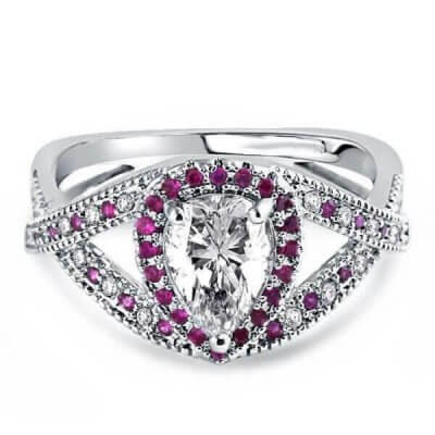 Italo Twist Milgrain Created White Sapphire Engagement Ring