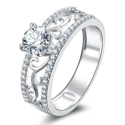 Italo Vintage Filigree Created White Sapphire Engagement Ring