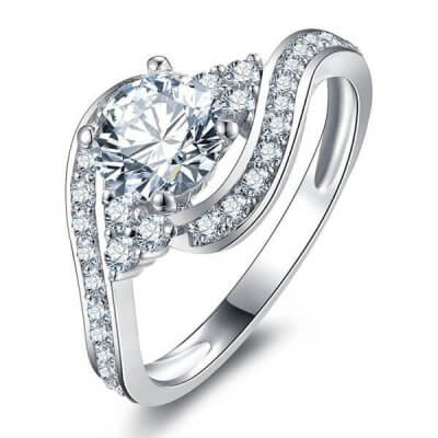 Bypass Cluster Six Stone Round Engagement Ring