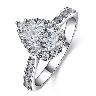 Italo Crown Halo Pear Created White Sapphire Engagement Ring