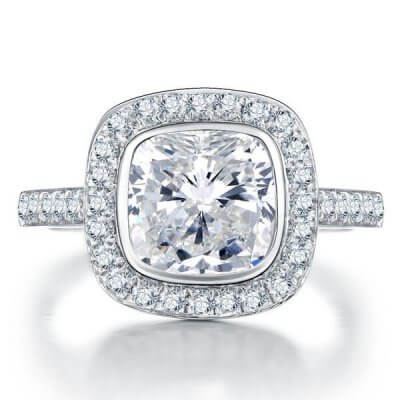 Italo Halo Created White Sapphire Engagement Ring