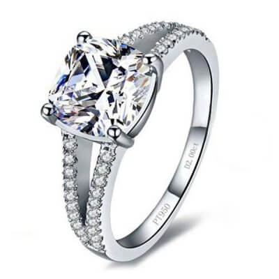 Italo Cushion Spilt Shank Created White Sapphire Engagement Ring