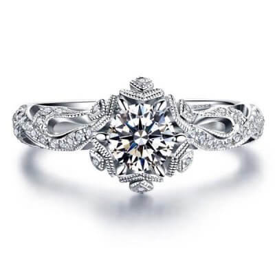 Italo Snowflake & Fire Created White Sapphire Engagement Ring