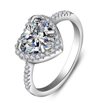 Italo Halo Heart Created White Sapphire Engagement Ring