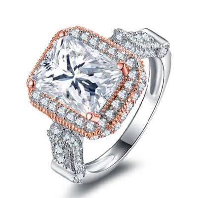 Italo Halo Two Tone Created White Sapphire Engagement Ring