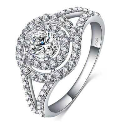 Italo Spilt Shank Halo Created White Sapphire Engagement Ring