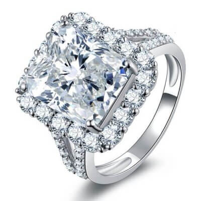 Italo Halo Split Shank Created White Sapphire Engagement Ring