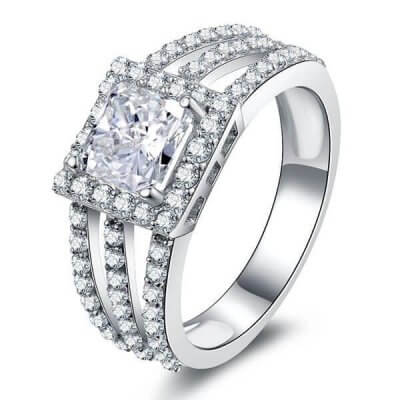Italo Halo Three Row Created White Sapphire Engagement Ring