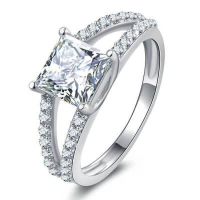 Italo Split Shank Created White Sapphire Engagement Ring