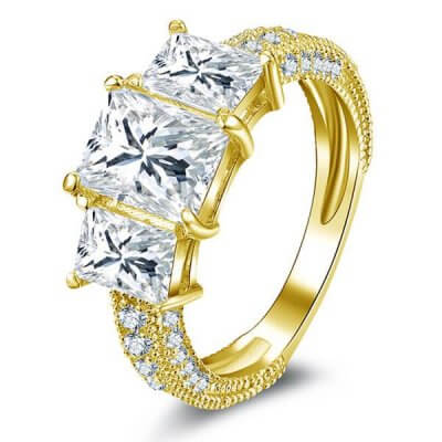 Three Stone Yellow Gold Engagement Ring