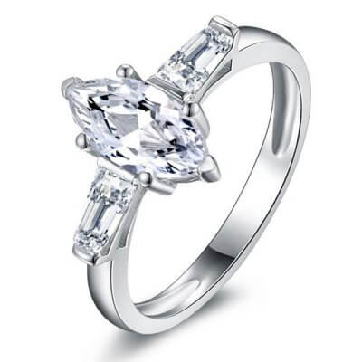 Three Stone Solitaire Marquise Engagement Ring