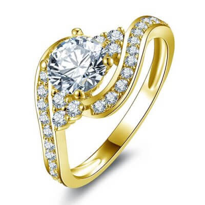 Bypass Cluster Six Stone Yellow Tone Engagement Ring