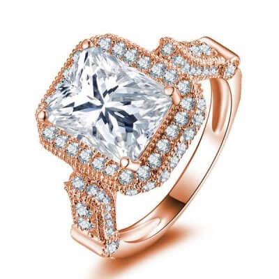 Italo Halo Rose Gold Tone Created White Sapphire Engagement Ring
