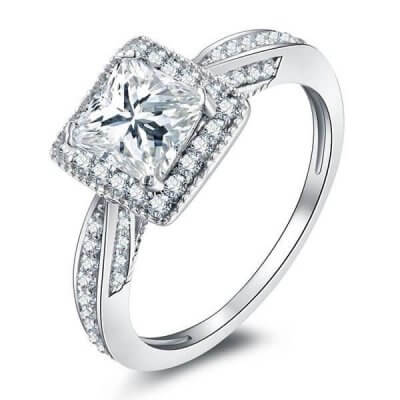 Italo Halo Milgrain Created White Sapphire Engagement Ring