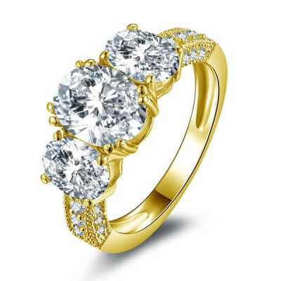 Italo Three Stone Golden Created White Sapphire Engagement Ring