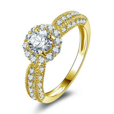 Italo Halo Golden Created White Sapphire Engagement Ring