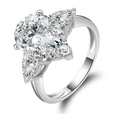 Italo Three Stone Pear Created White Sapphire Engagement Ring