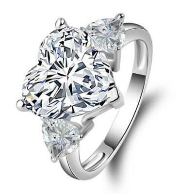 Italo Three Stone Heart Created White Sapphire Engagement Ring
