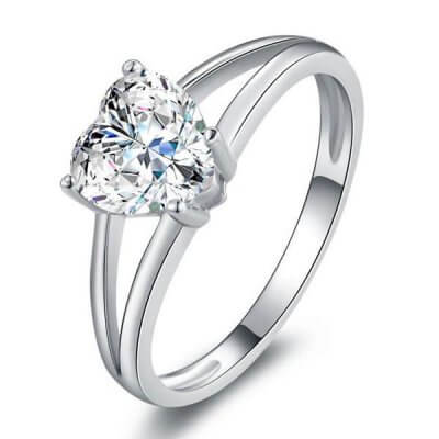 Italo Heart Split Shank Created White Sapphire Engagement Ring