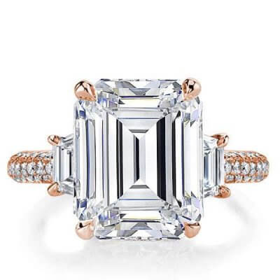 Rose Gold Emerald Three Stone Engagement Ring