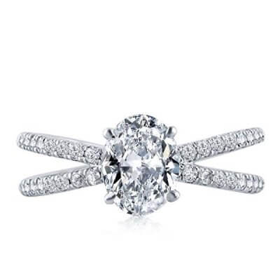 Italo Split Shank Oval Created White Sapphire Engagement Ring