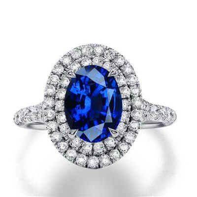 Italo Double Halo Oval Created Sapphire Engagement Ring