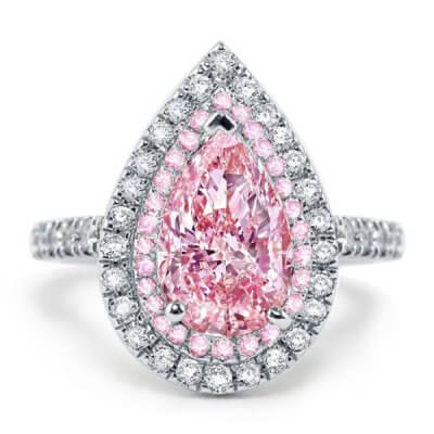 Italo Double Halo Pear Created Pink Sapphire Engagement Ring