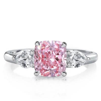 Italo Three Stone Cushion Created Pink Sapphire Engagement Ring