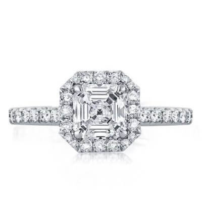 Italo Halo Asscher Created White Sapphire Engagement Ring