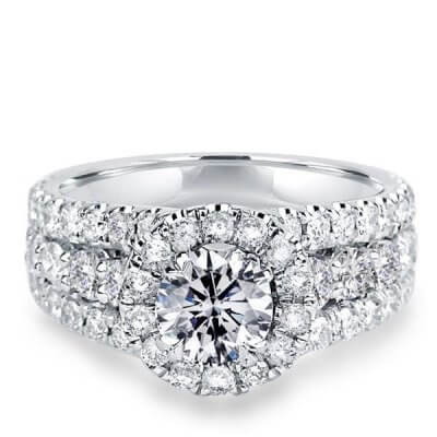 Italo Halo Triple Row Created White Sapphire Engagement Ring